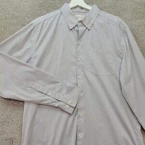 Ministry of Supply Button Down Shirt Mens L Slim Gray Purple Windowpane Plaid